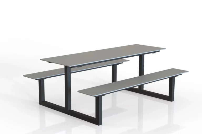 Vue latérale technique avec dimensions de l’ensemble Tibia HPL pour collectivités
