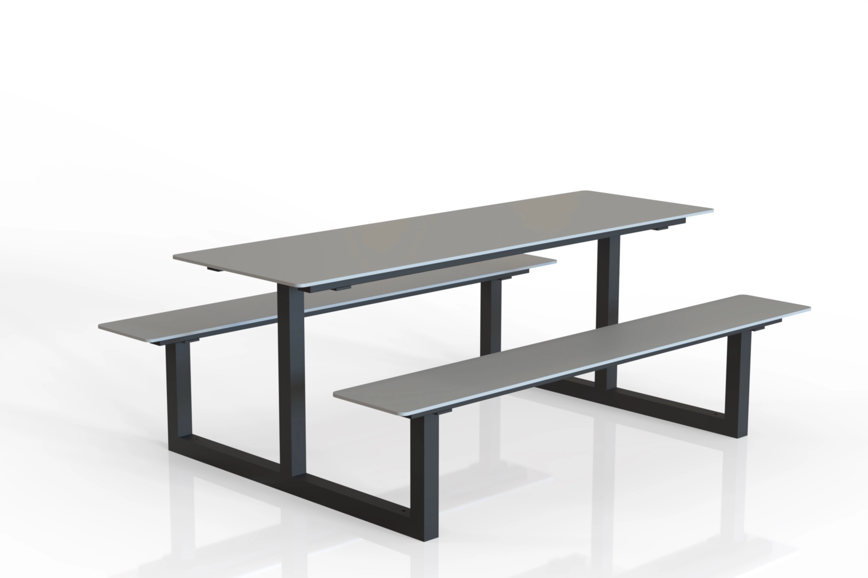 Vue latérale technique avec dimensions de l’ensemble Tibia HPL pour collectivités