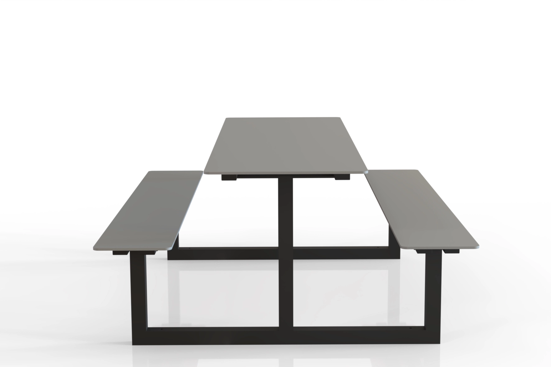Vue frontale de l’ensemble table-banc Tibia HPL en acier galvanisé