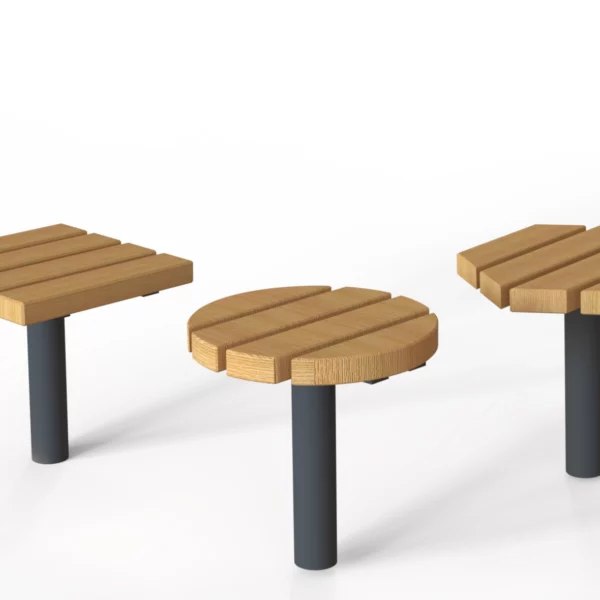 Tabouret Tabia avec assise ronde et carrée en bois et structure acier