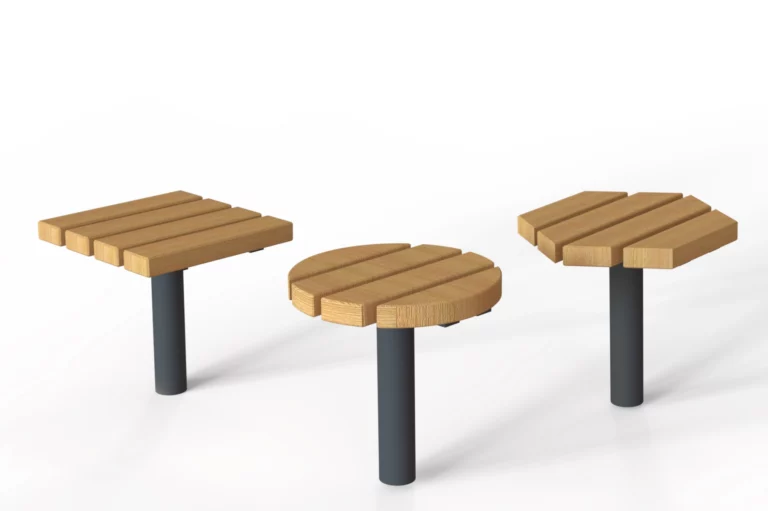 Tabouret Tabia avec assise ronde et carrée en bois et structure acier