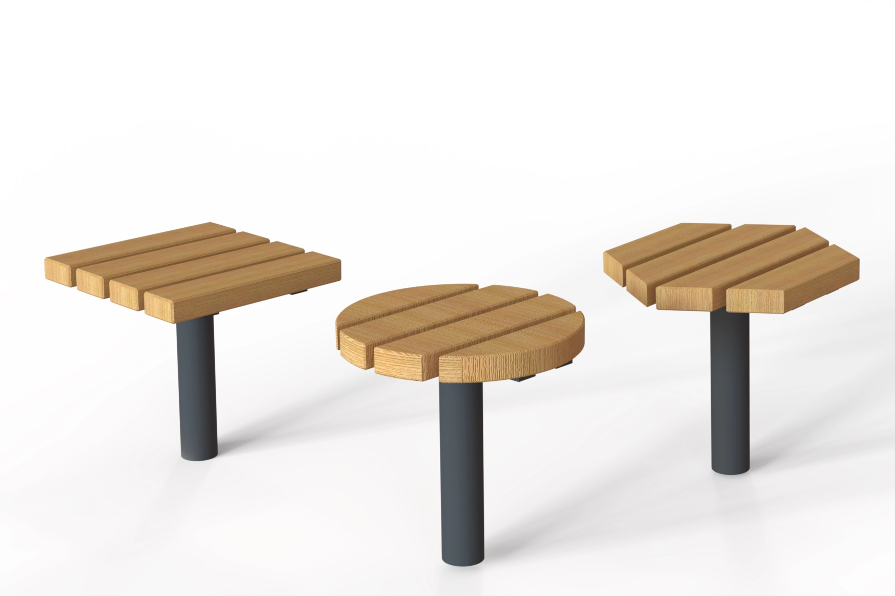 Tabouret Tabia avec assise ronde et carrée en bois et structure acier