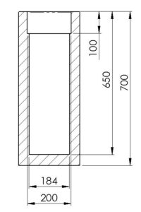 Coupe technique de la Poubelle en bois extérieur Primus avec dimensions.