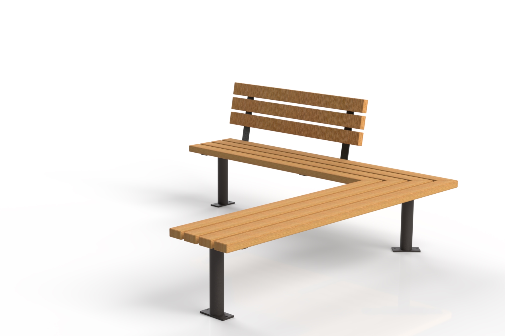 Banc d’angle extérieur Tabia en bois et métal avec dossier sur un côté
