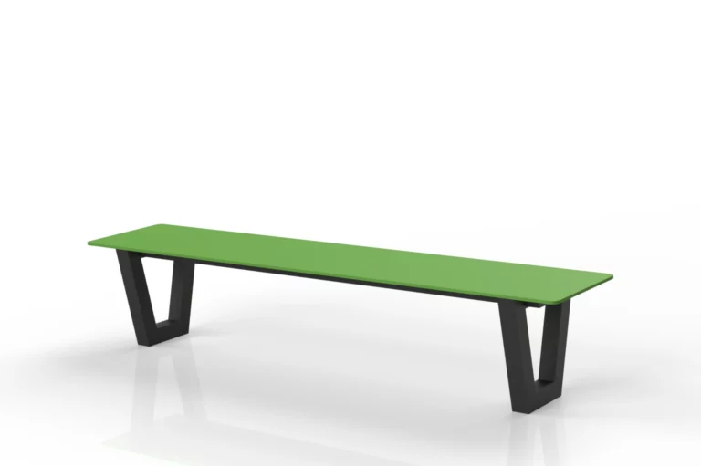 Banc métal et HPL extérieur Frigus avec assise verte