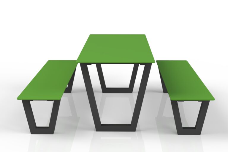 Table frigus HPL avec bancs vu de coté