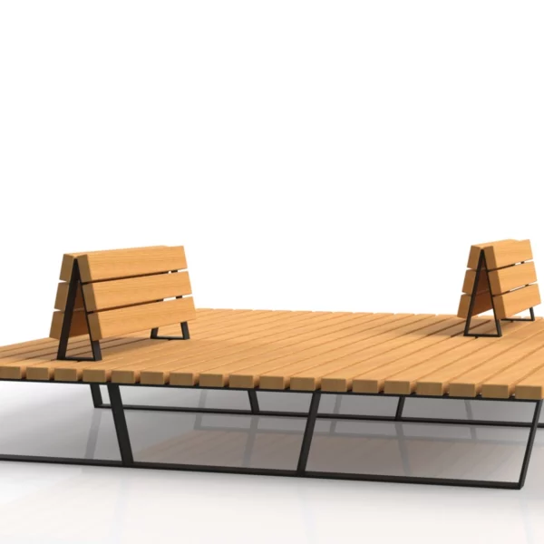 Banquette bois exterieur Nobilis avec dossiers, aménagée comme espace de détente extérieur