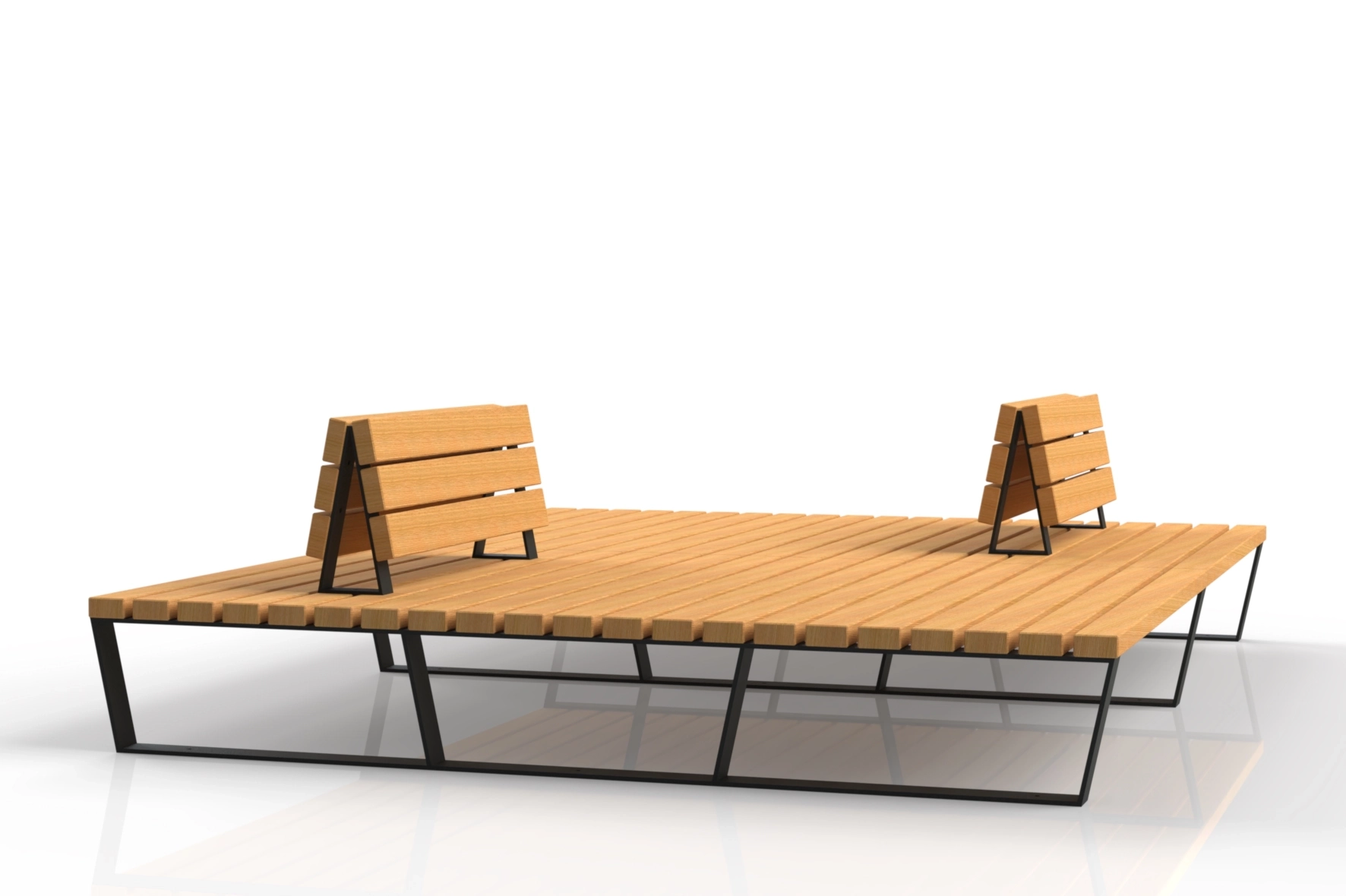 Banquette bois exterieur Nobilis avec dossiers, aménagée comme espace de détente extérieur