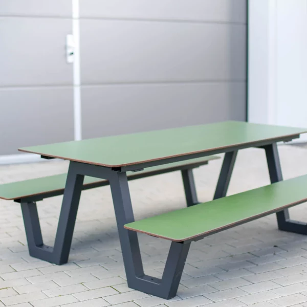 Gartenset Sitzgruppe für draußen, Tisch und Bänke aus HPL, wetterfest und langlebig
