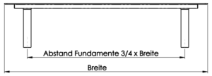 Seitenansicht der Sitzbank Tibia HPL mit Maßangaben und Sitztiefe