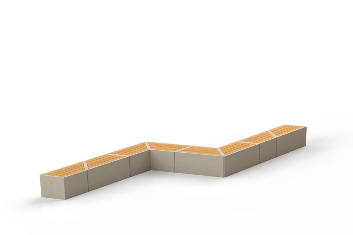 Lineare Sitzanlage aus modularen Betonblöcken