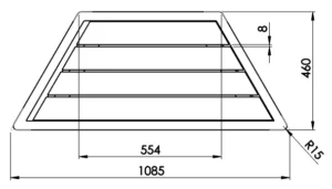 Technische Draufsicht des modularen Betonblocks Trapez